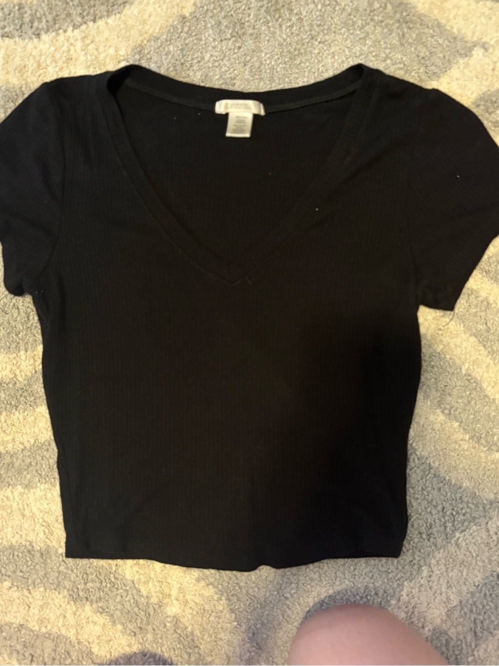 Madewell Black Ribbed V-Neck Short Sleeve Tee
